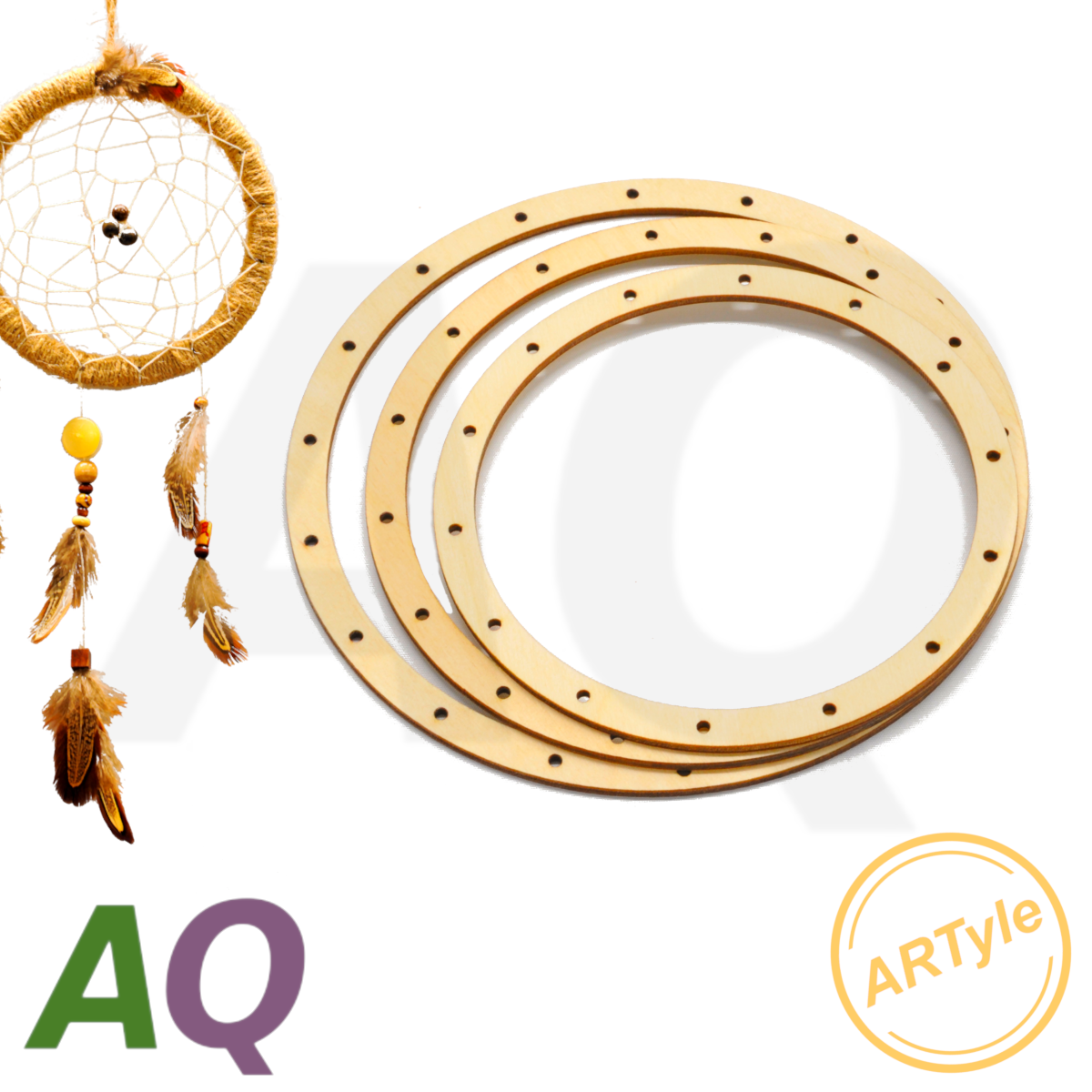 Wooden rings with holes for dream catcher & macramé 14-18 cm